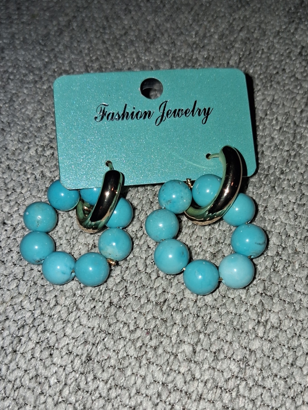 Source Unknown Turquoise Bead Hoop Earrings with Gold Accents